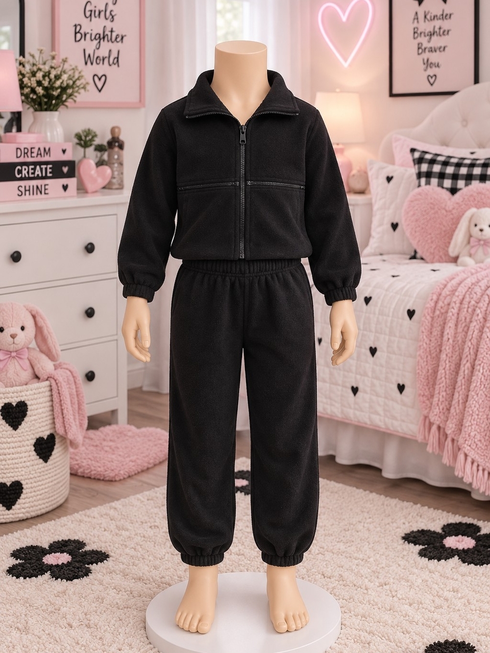 wonder nation Black Fleece Zip Jacket and Joggers Set